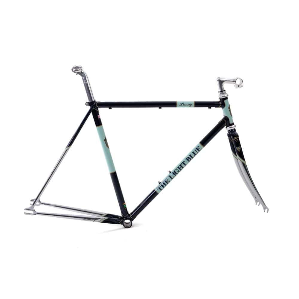 Light Blue Sport Trinity Track Frameset in light blue, Reynolds 531 steel, classic design for sports and racing cycling.