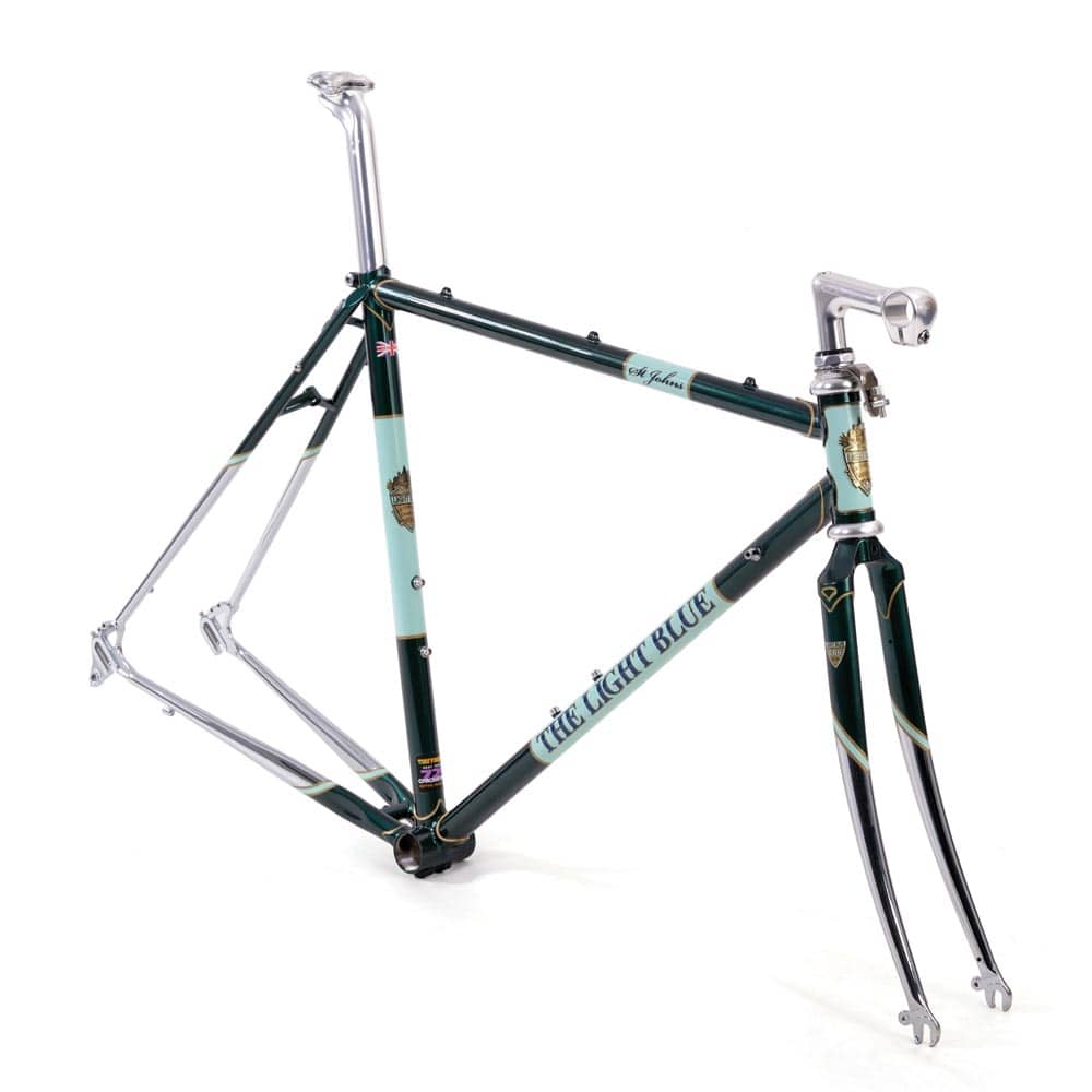 Light Blue St John Road frameset for classic and touring cycling, with 700x29c tire compatibility, shown in light blue color.
