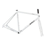 Surly Preamble white road and gravel bike frameset with disc brake mounts and rack mounts, designed for versatile cycling.