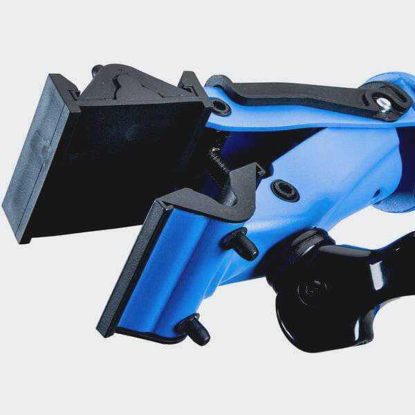 Park Tool 1971 clamp adapter for D-profile seatposts, used as a workshop repair stand accessory for bicycle maintenance.