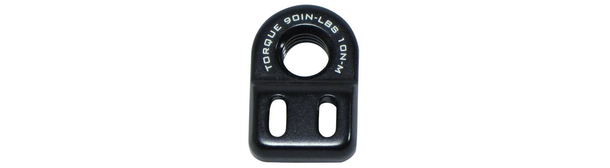 Black Trek threaded cable guide chainstay insert M8 x 6mm for bike cable management, shown installed on a bicycle frame.