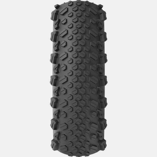 Vittoria Terreno T50 700x40c gravel tire in brown and black, tubeless ready, mounted on a wheel for endurance riding.