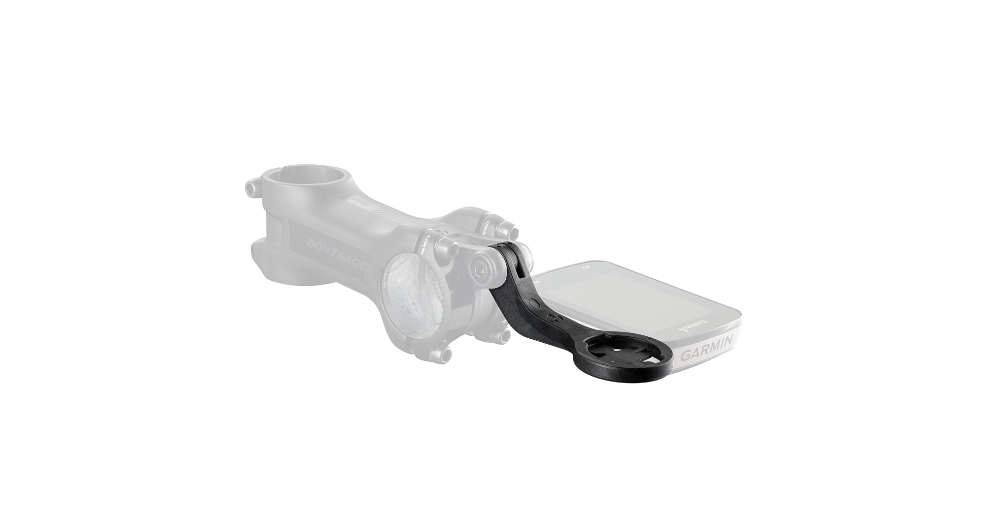 Bontrager Blendr Garmin low mount for GPS computers attached to a bike stem, compatible with Blendr system components.