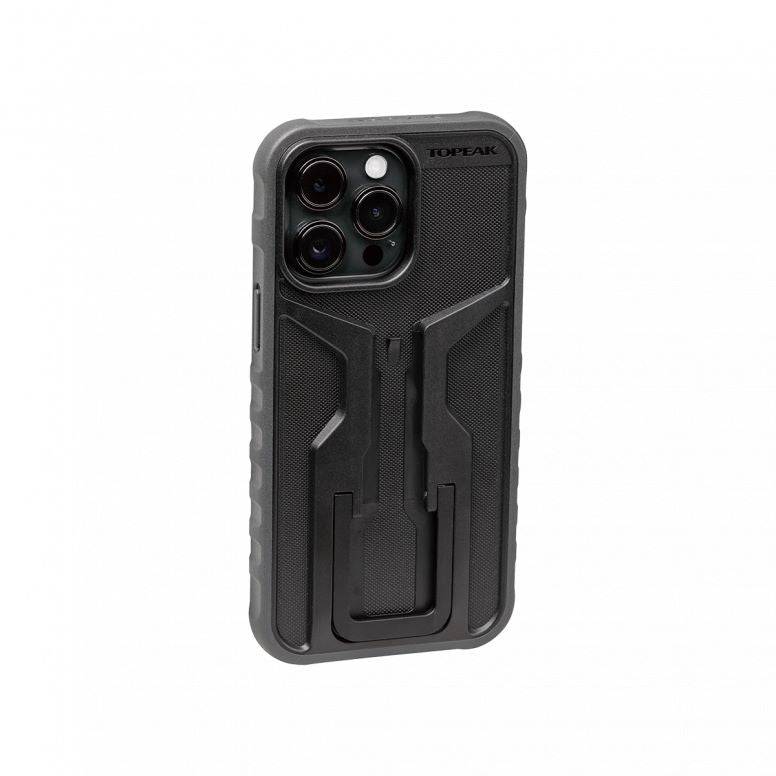Black Topeak RideCase for iPhone 14 Pro Max, shockproof bike mount case with secure attachment and protective features.