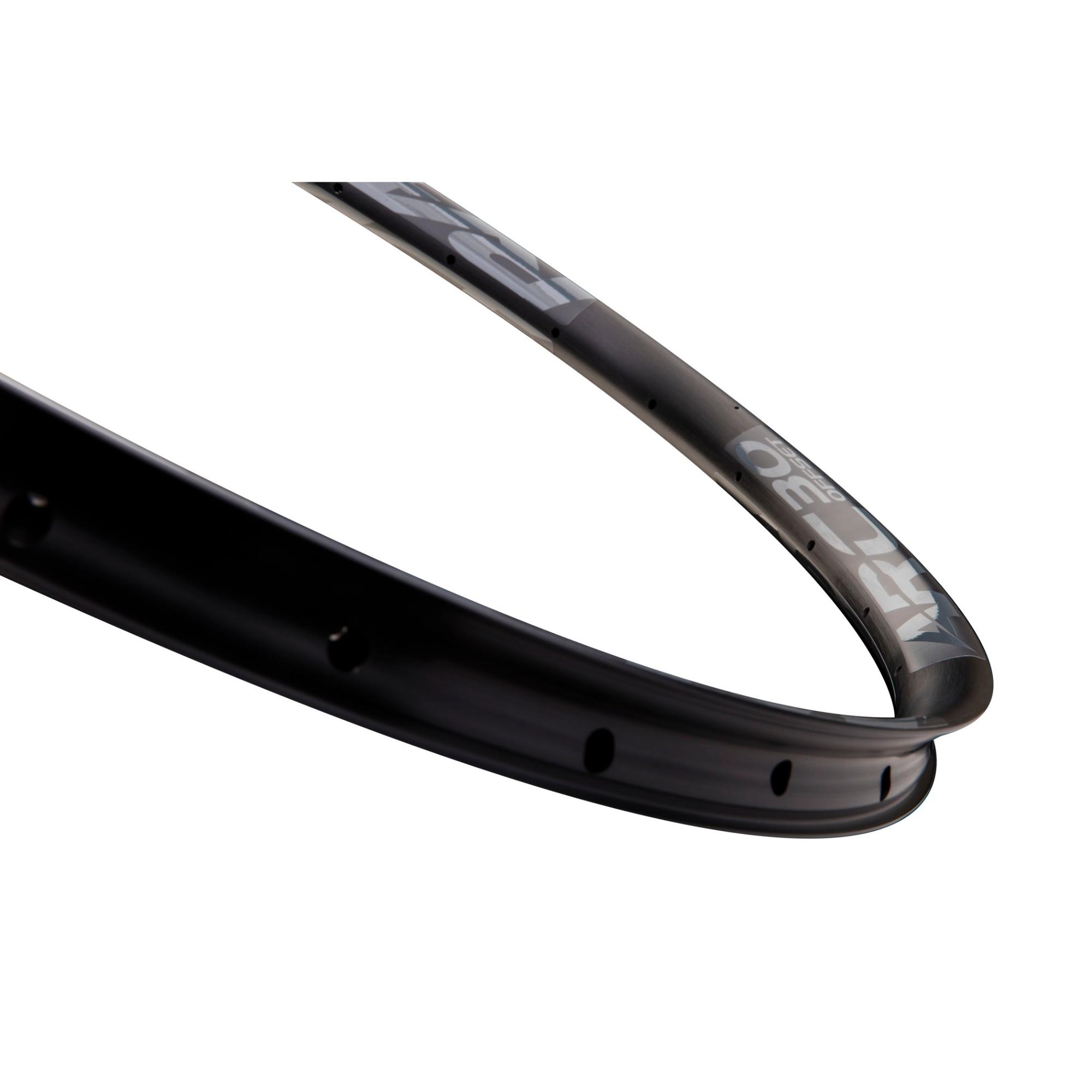 Race Face Arc Offset MTB rim tubeless ready in 27.5 and 29 inches, featuring multiple widths for mountain biking components.