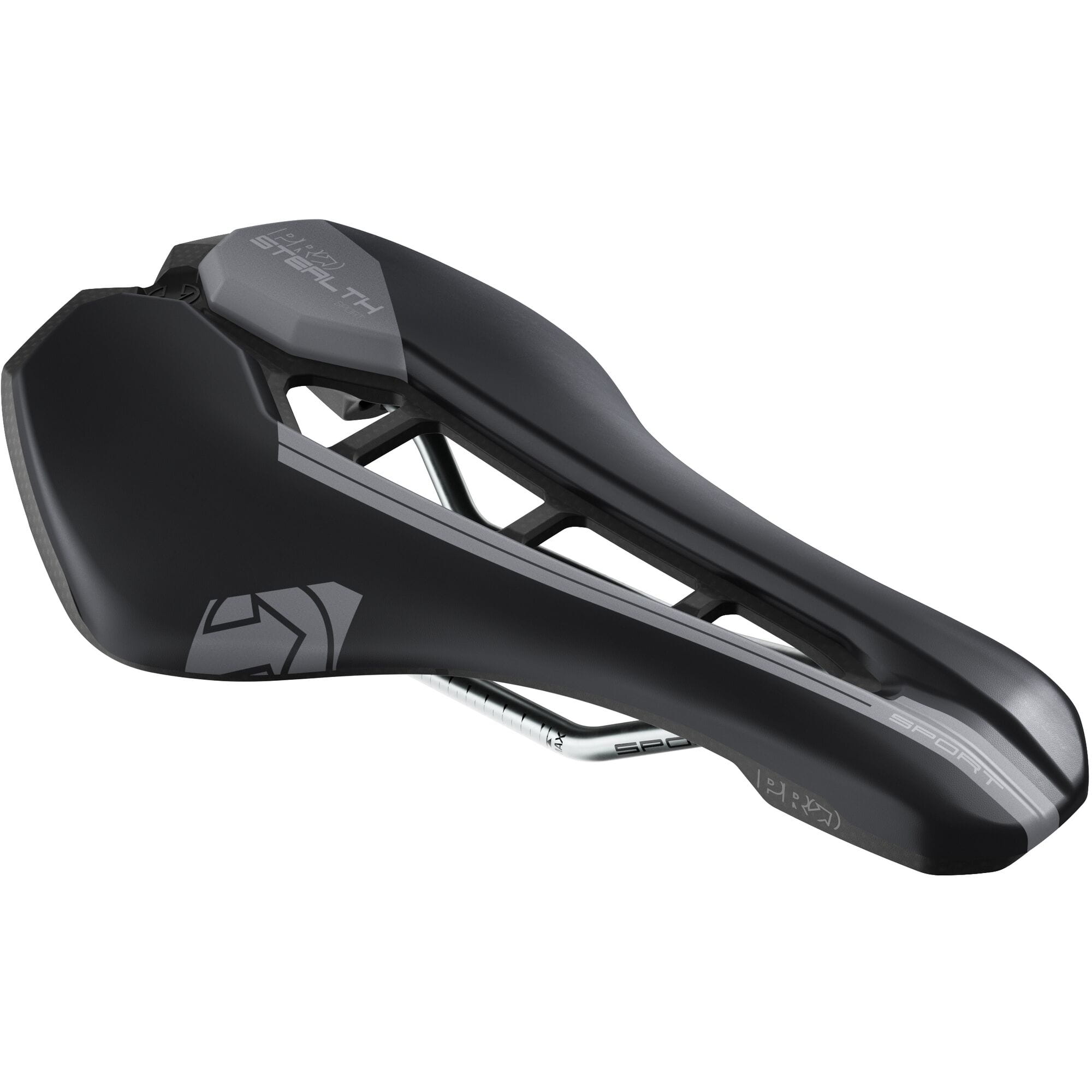 PRO Stealth Sport cycling saddle with ergonomic design and carbon reinforcement for durable, comfortable bike riding.