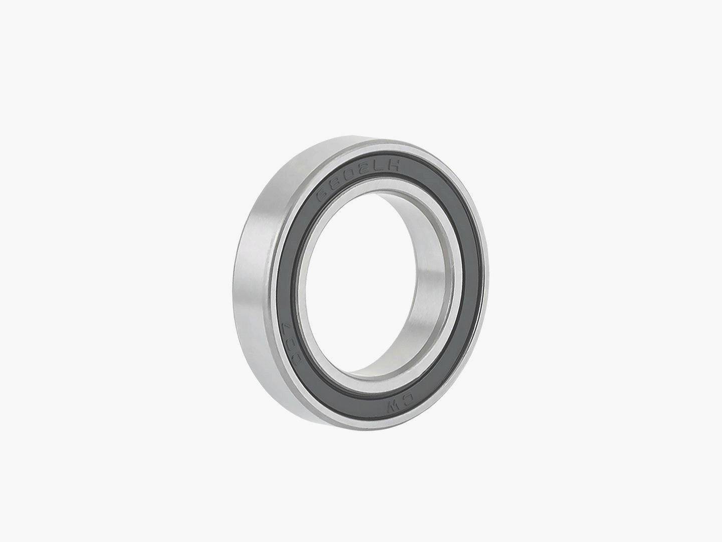 Silver Bontrager 6802 LLH replacement hub bearing for Bontrager bike hubs, shown in close-up detail.