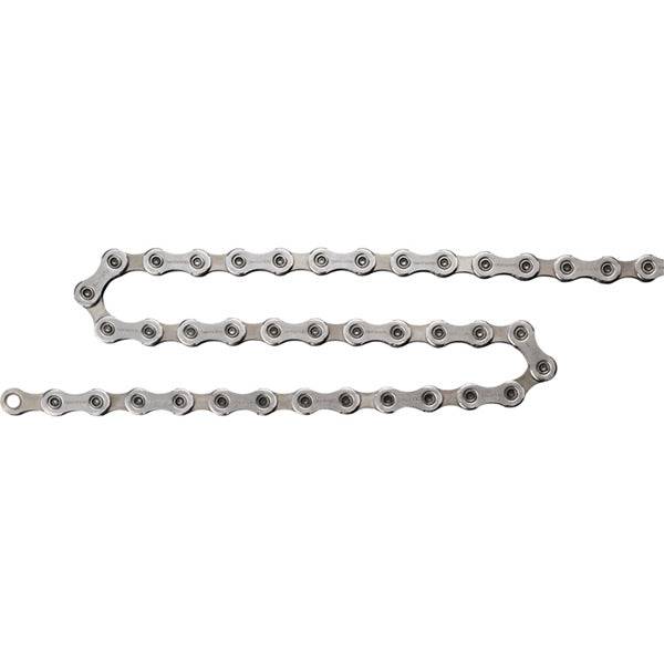 Shimano CN-HG601 11-speed road and MTB chain with quick link, SIL-TEC treated, shown on a clean bike chain setup.