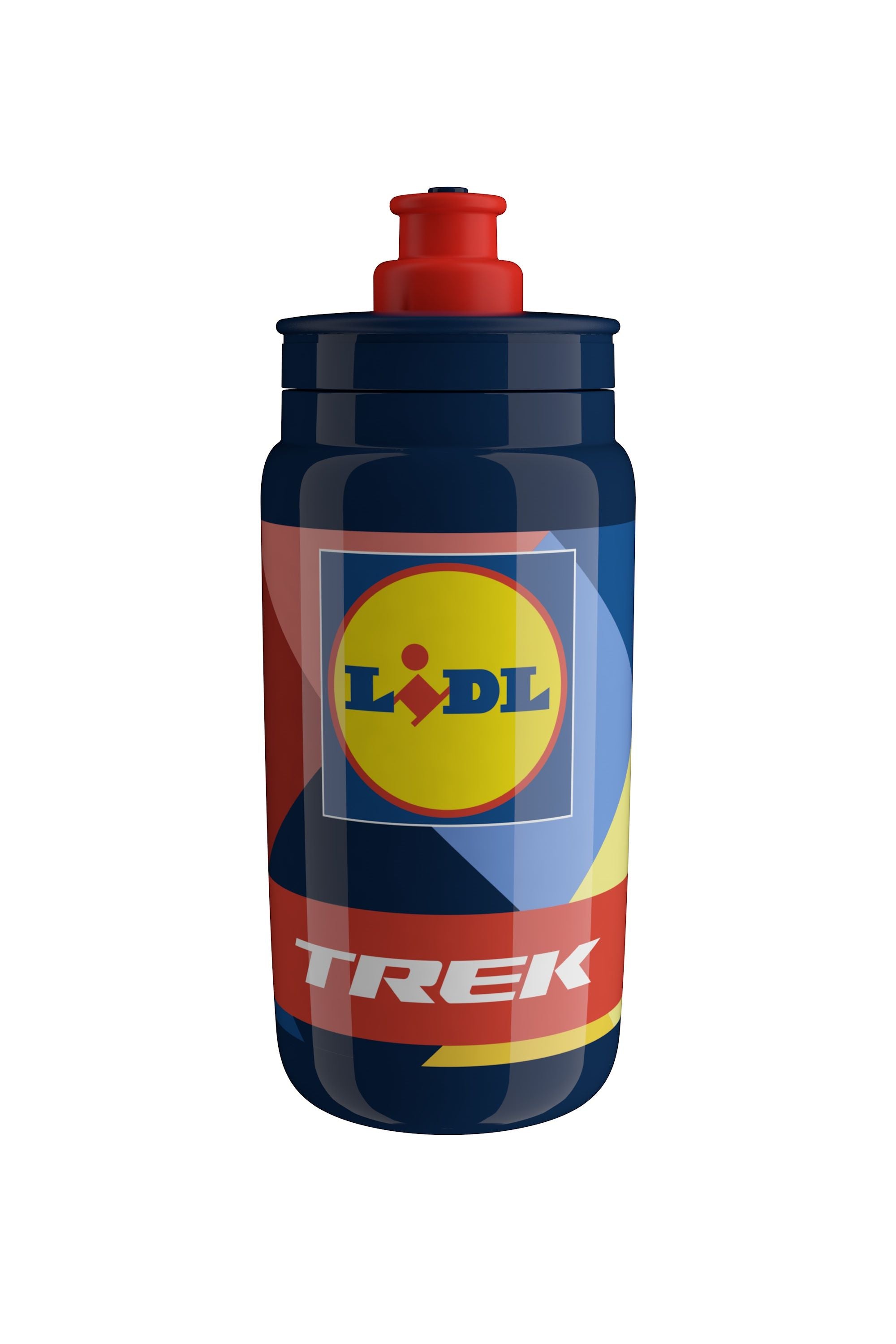 Trek Lidl-Trek Team 550ml light blue and yellow leak-proof cycling water bottle, accessory for cyclists.