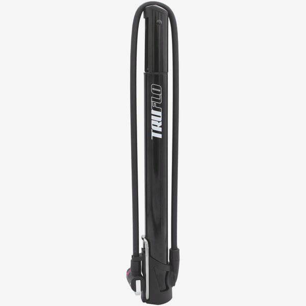 Truflo Air Flow MiniTrax CNC mini floor pump with extra-long hose and frame mount for bicycle tires and accessories