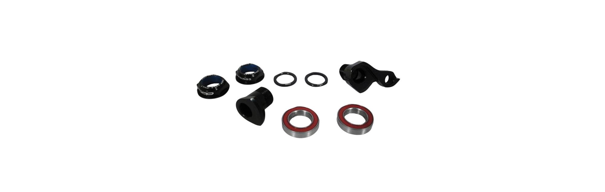 Trek full-suspension ABP convert dropout kit in grey with rear thru axle, bike components for suspension upgrade and compatibility