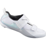 Shimano TR5W women's road cycling shoes with SPD-SL cleats, lightweight triathlon footwear, black with white accents.
