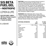 Science In Sport Beta Fuel energy gel box with six nootropic endurance gels, featuring sleek packaging and gel tubes.