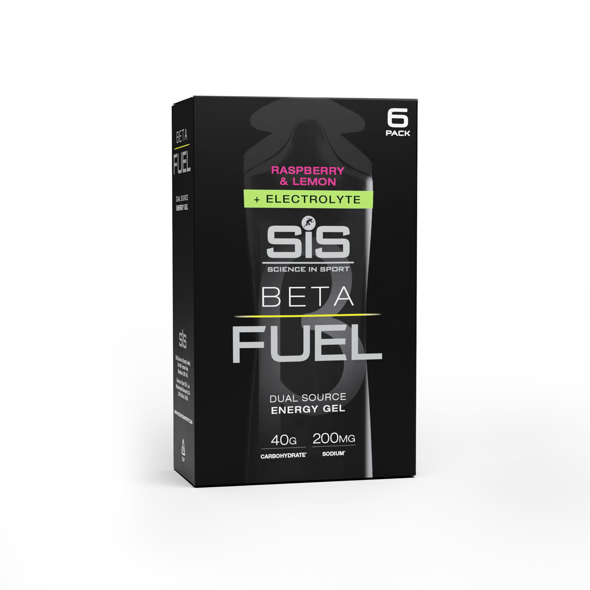 Science In Sport Beta Fuel energy gel with electrolytes, designed for endurance athletes, shown in a portable accessory package.