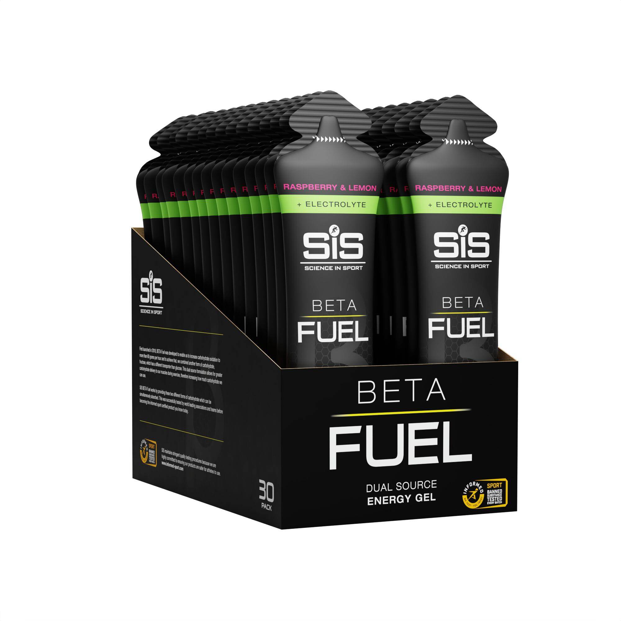 Science In Sport Beta Fuel energy gel with electrolytes for endurance athletes, showing the gel packet and branding.