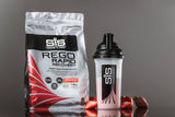Science In Sport Rego Rapid Recovery Drink Powder vegan supplement in a jar, designed for post-workout recovery, with scoops and packaging visible.