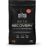 Science In Sport Beta Recovery Drink Powder in a container, designed for endurance and muscle repair, with scoops and powder visible.