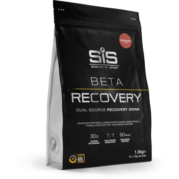 Science In Sport Beta Recovery Drink Powder, endurance and muscle repair supplement, shown in a scoop with powder on a white background.