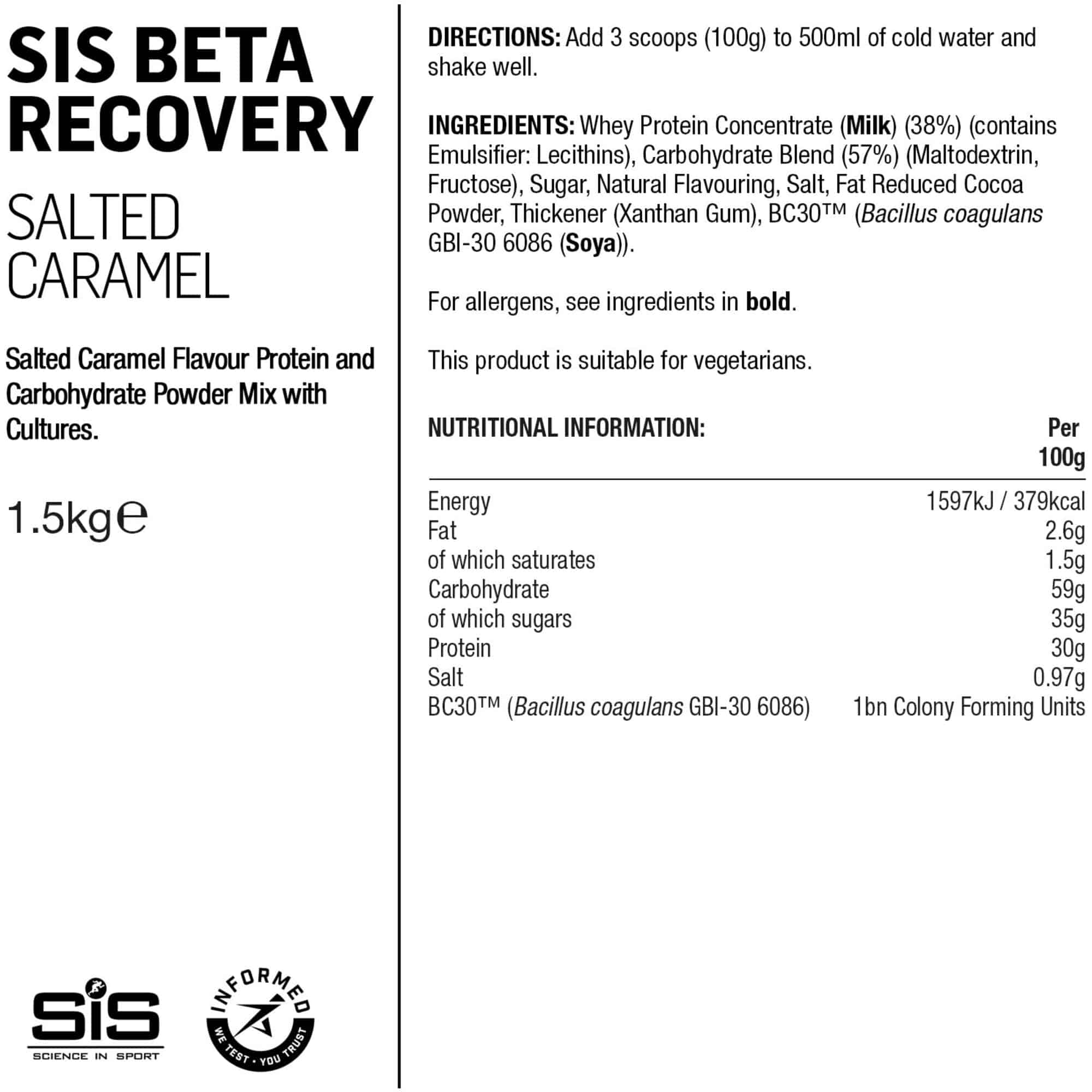 Science In Sport Beta Recovery Drink Powder in a container, designed for endurance and muscle repair, with supplement accessories.
