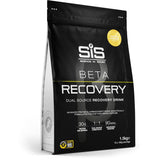 Science In Sport Beta Recovery Drink Powder for endurance and muscle repair, shown in a clear container with scoop and powder.