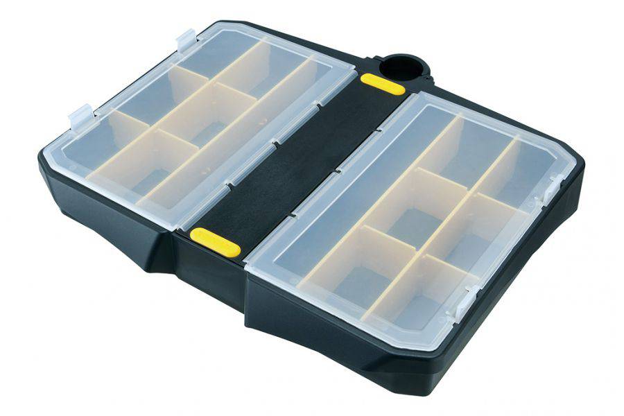 Topeak Prepstation tool tray with lid, durable black workshop storage for organizing tools and small parts.