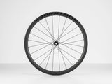 Bontrager Aeolus Pro 37 TLR disc road wheel with tubeless ready tires and DT Swiss 350 hubs, showcasing sleek aerodynamic design