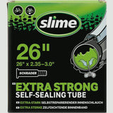 Slime Smart Tube 26x2.35-3.0 inch Schrader valve puncture seal inner tube for bicycle or motorcycle tires.