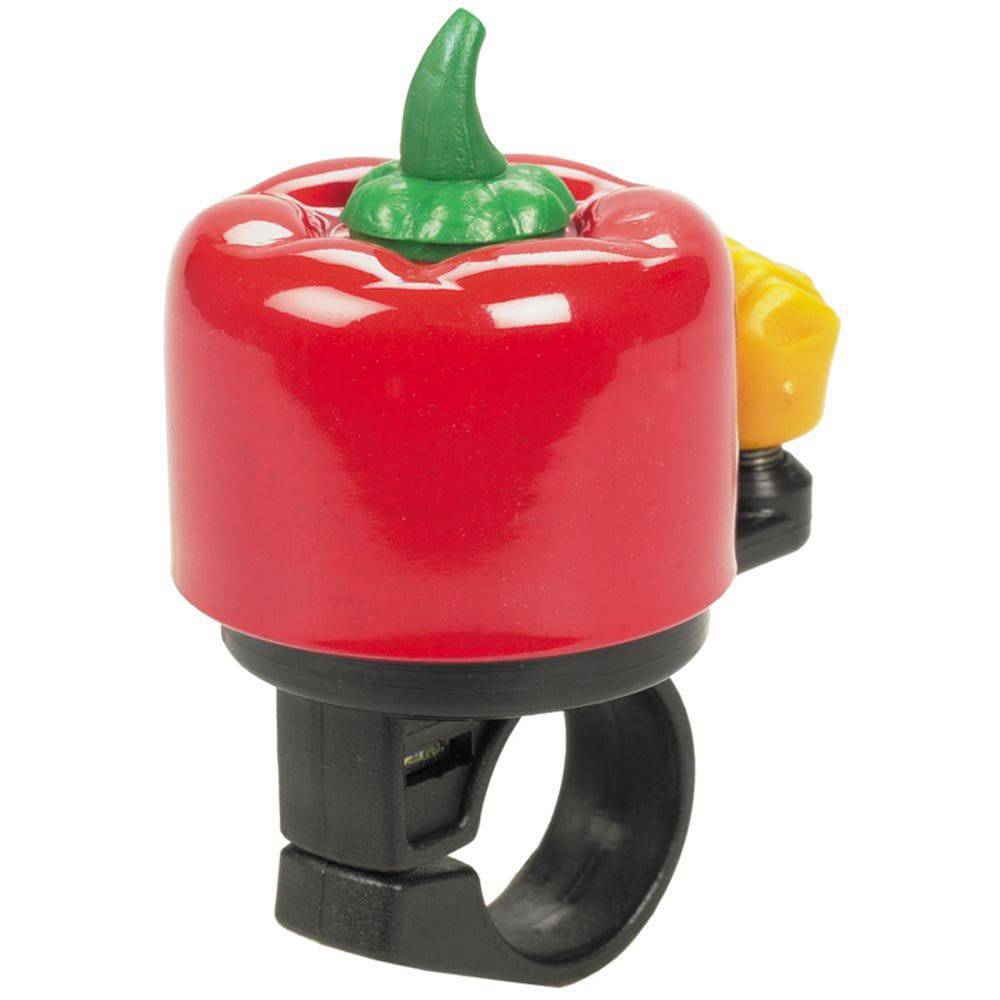 Dimension Red Pepper Bell salsa percussion instrument accessory by Dimension Horns & Bells, showing a vibrant red bell with textured surface.