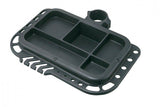 Topeak black and silver tool tray for bike stands, designed to organize tools and small parts efficiently.