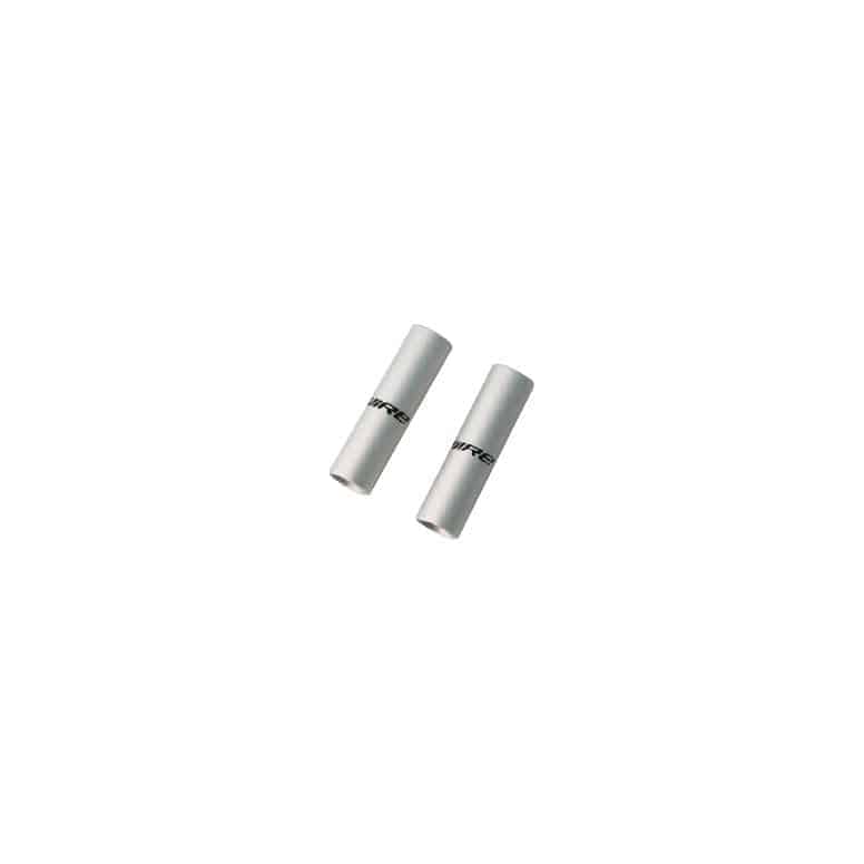 Jagwire 5mm silver brake housing connectors, double-ended, for bike brake cables, shown in a 10-pack for bicycle components.