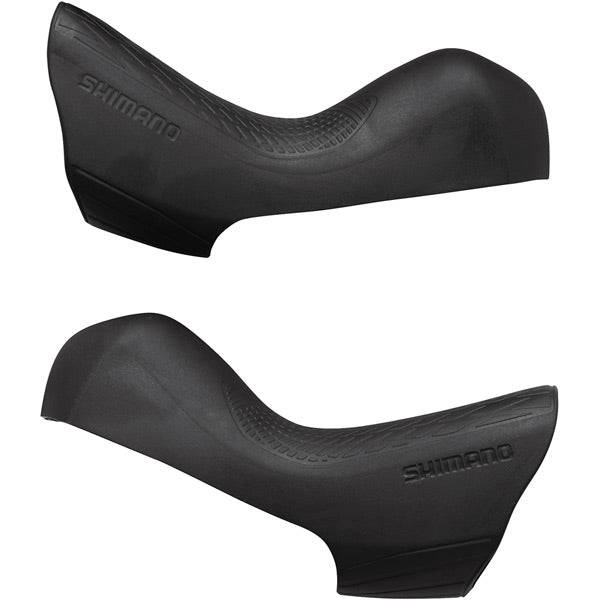 Pair of Shimano Ultegra ST-R8020 shifter bracket covers for protection, shown in close-up with black finish.