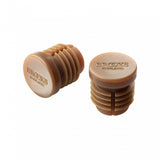 Brooks rubber bar end plugs for handlebar tape sealing and protection on cycling handlebars.