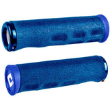 ODI Dread Lock MTB grips with vibration dampening and lock-on system, shown on mountain bike handlebars.