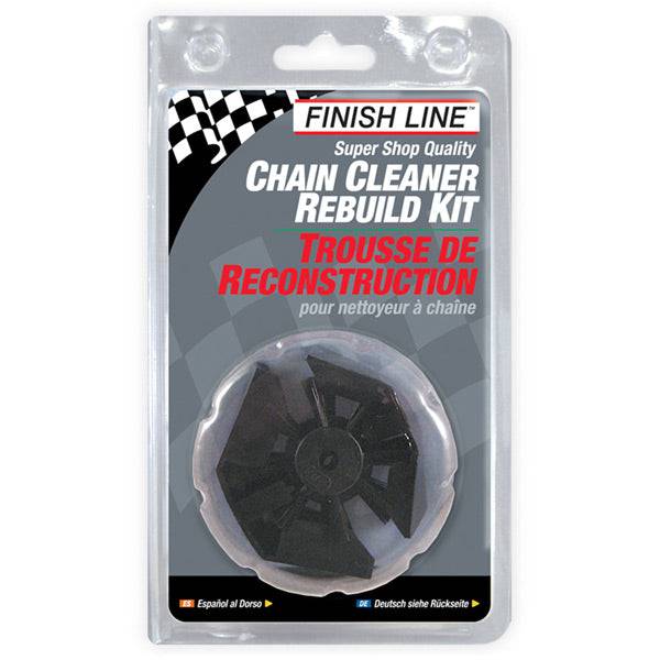 Finish Line rebuild kit for post-2004 Pro Chain Cleaner, includes brushes and scrubber pads for bike maintenance.