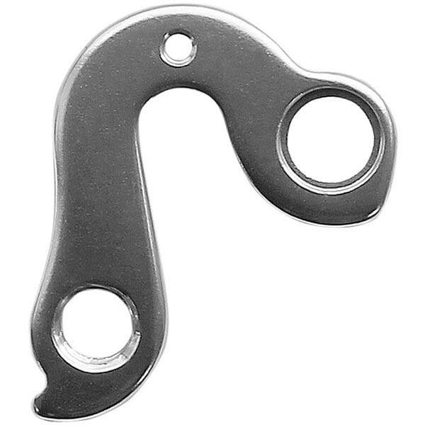 Silver anodised M Part gear hanger with felt padding for bike frame protection, designed for bike components and easy installation.