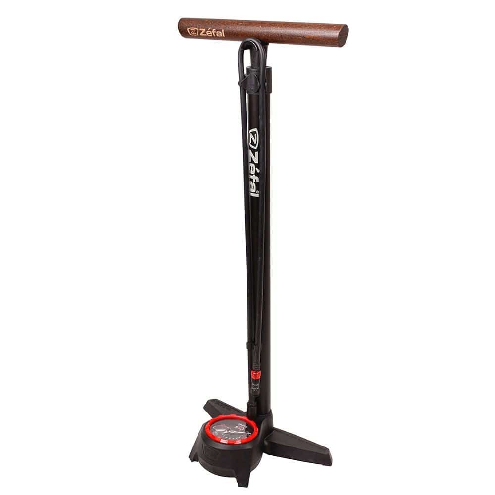 Zefal Profil Max FP60 bike floor pump with Z-Switch valve system, black and silver, showing the pump handle and gauge