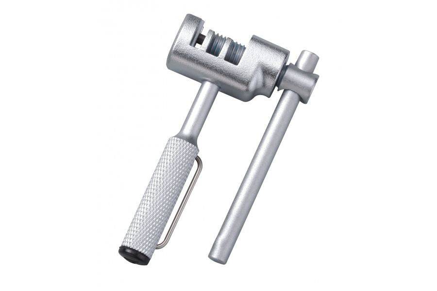Topeak universal bike chain tool in silver with storage handle, designed for durable bike chain repairs in workshop settings.