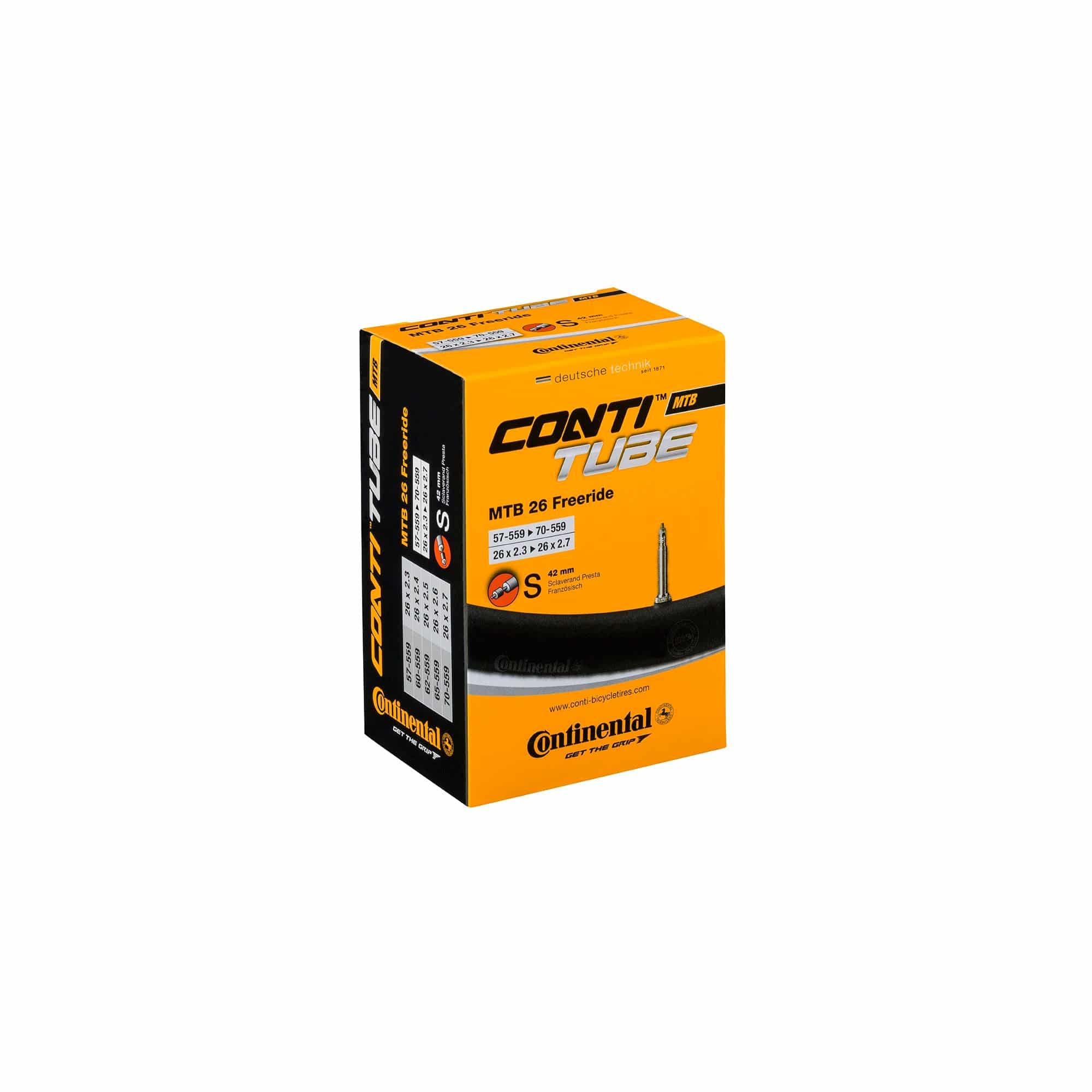 Continental MTB tube for 26-inch freeride tires with Presta valve, black, 2.30-2.70 size, durable bicycle component