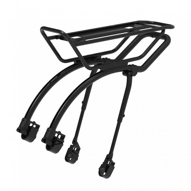 Topeak Tetrarack M2 HD black rear bike rack with QuickTrack™ system mounted on bike for carrying cargo.