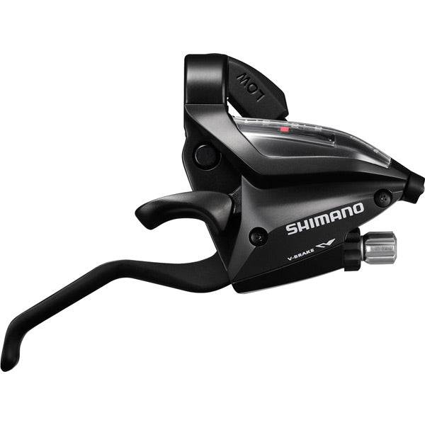 Shimano Altus ST-EF500 EZ Fire Plus MTB shifter set with 3x8-speed STI components, 2-finger levers, and optical gear display.