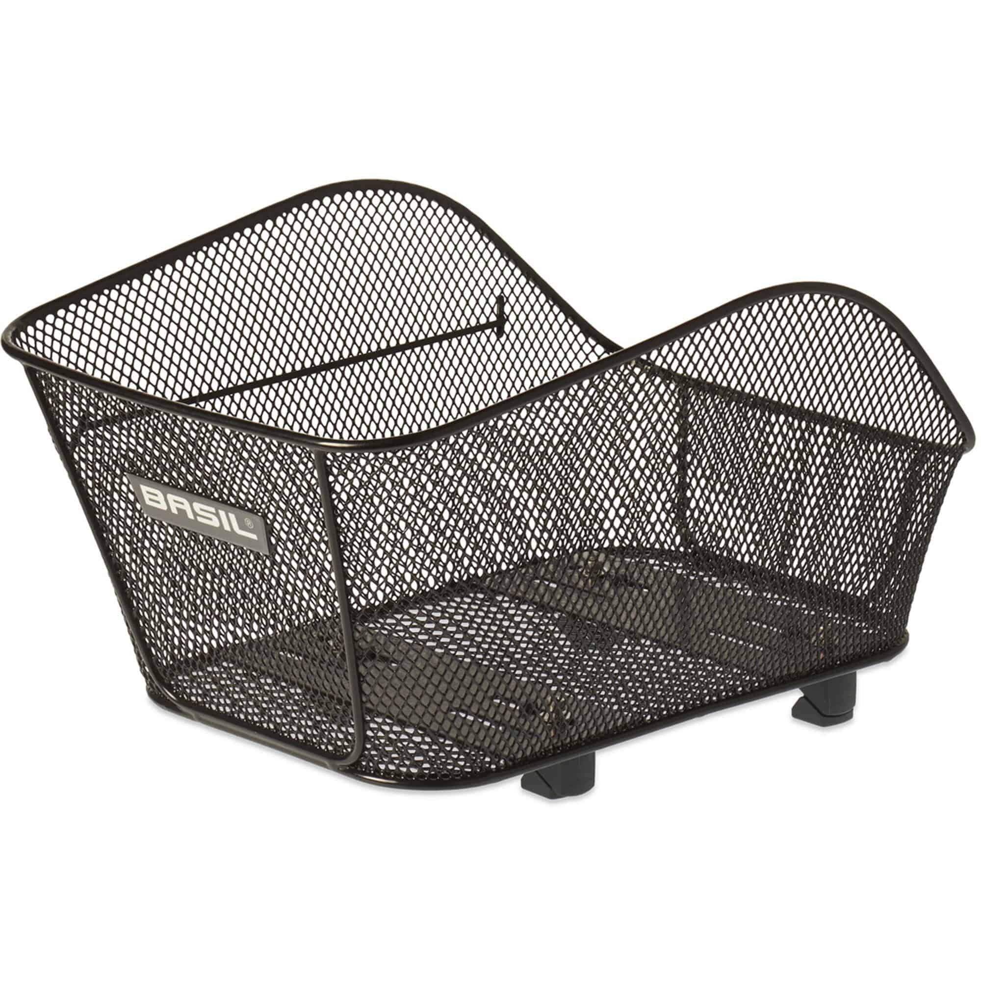 Black Basil Icon S rear bike basket with WSL-System for luggage carriers, designed for cycling accessories and storage.