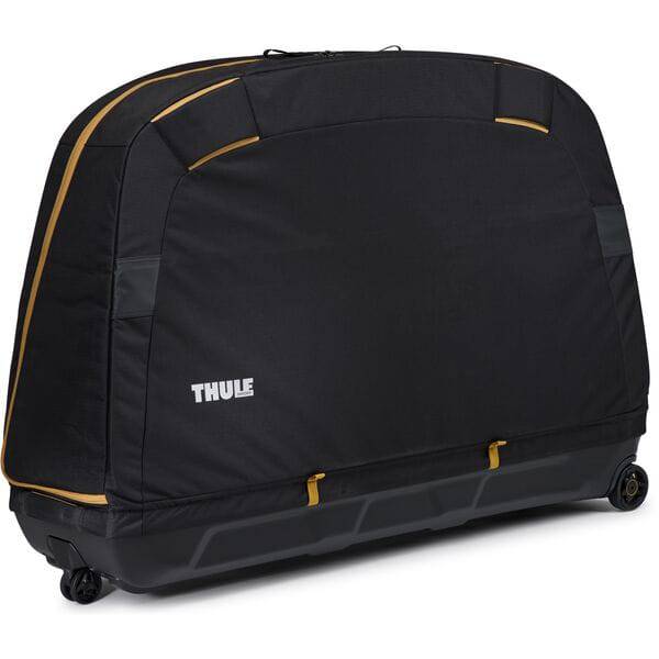 Thule RoundTrip MTB bike case with integrated work stand, designed for mountain and road bikes, showing the case and stand setup.