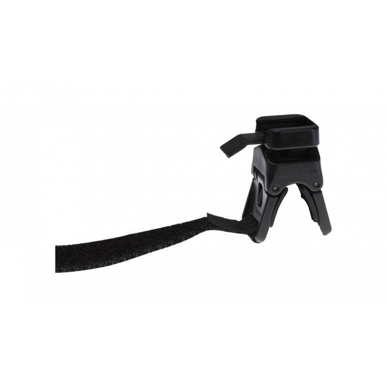 Moon Sport RB-23 helmet mount bracket for Aerolite, Comet, Nebula lights, shown attached to a helmet for cycling or outdoor activities.