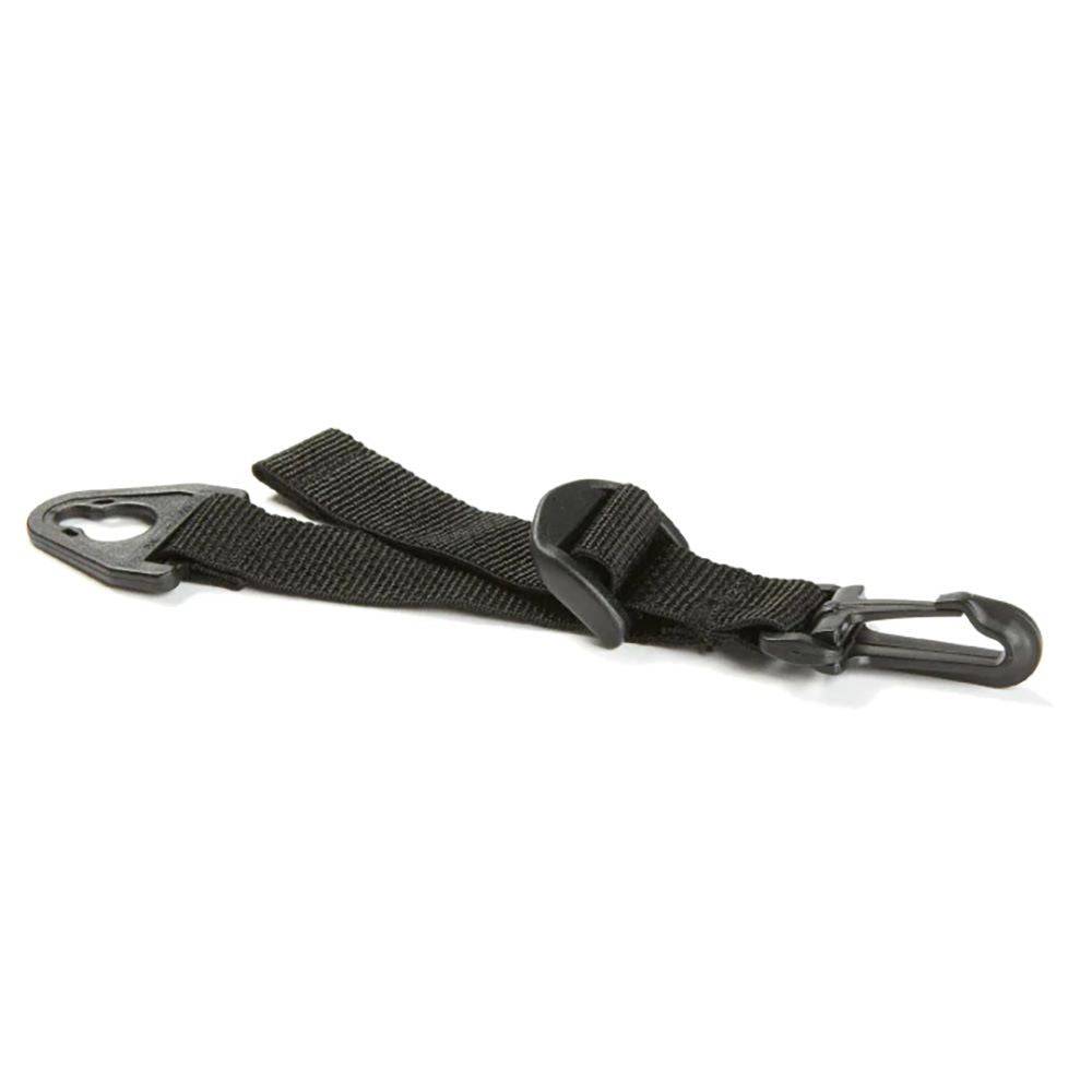Burley Travoy universal bag clips, adjustable mounts and spares for cargo trailers, shown attached to a trailer in use.