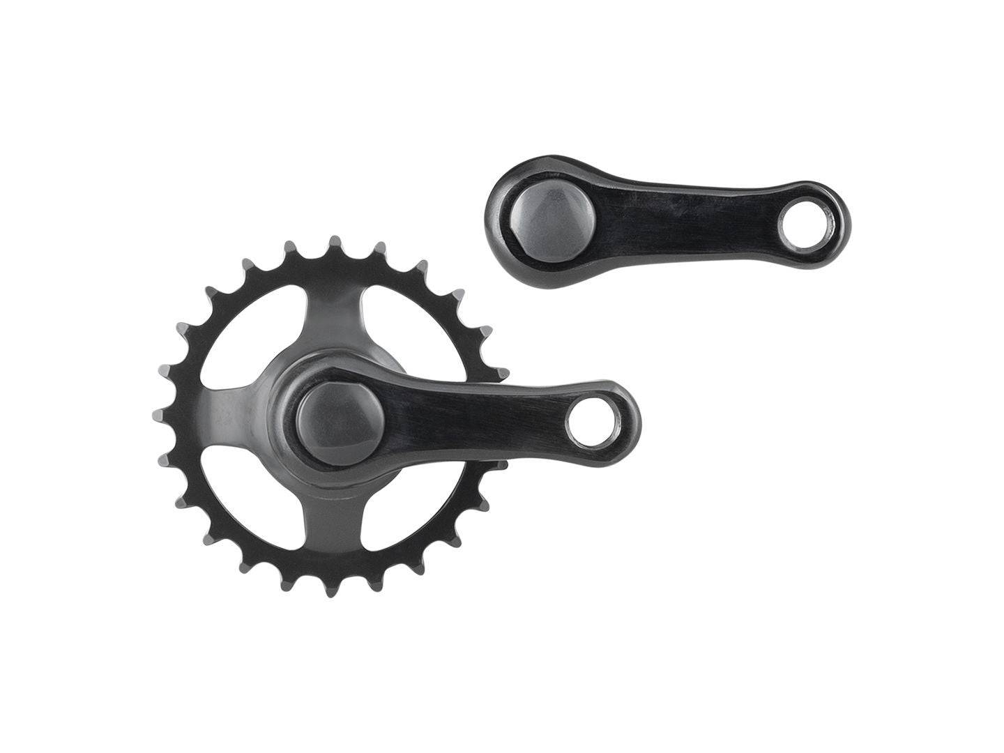 Trek Alloy Kids' MTB crankset with 70mm arms, 26T chainring, black durable alloy bike component for children’s mountain biking.
