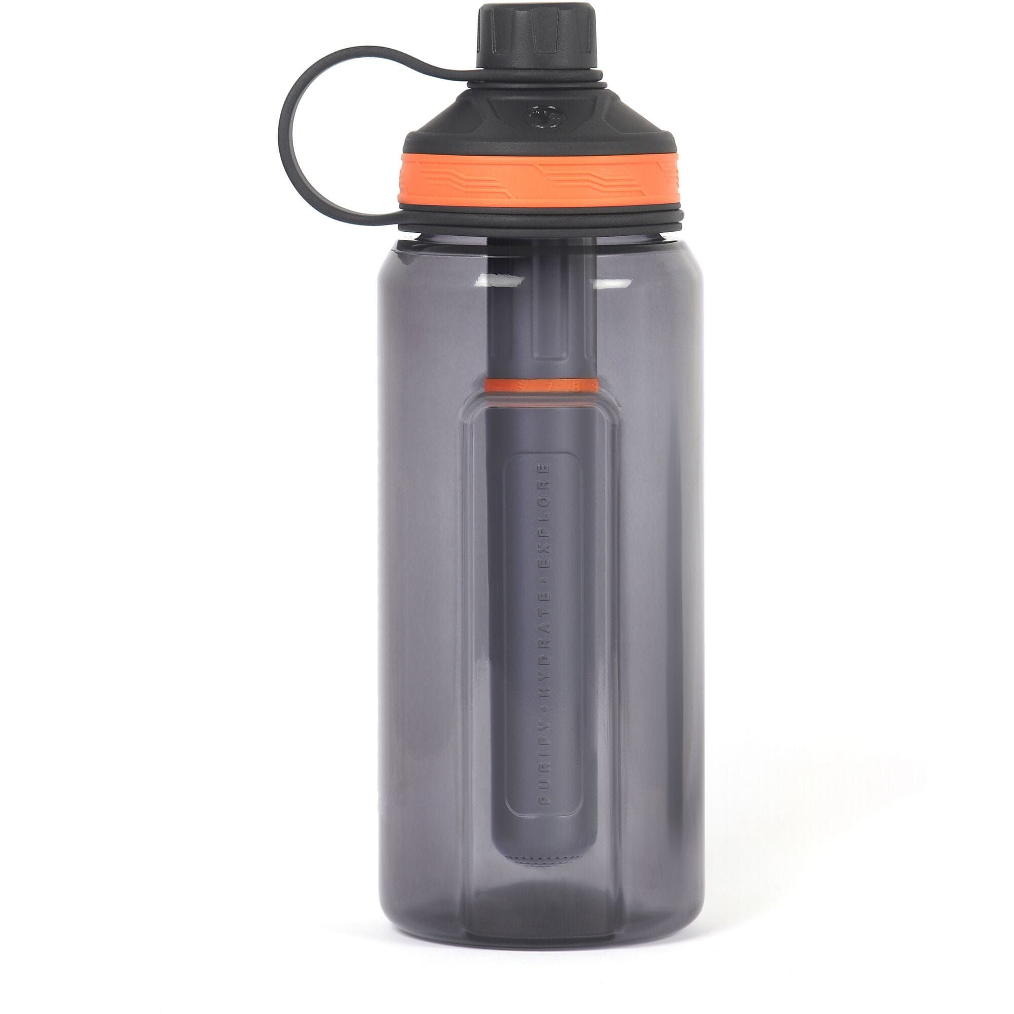 Lifesystems water filter and purifier bottle with virus and bacteria removal for outdoor use, showing the compact design and filter element.