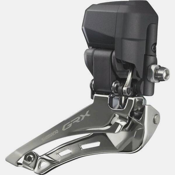 Shimano GRX FD-RX825 Di2 12-speed double front derailleur braze-on gravel bike component on a bike frame