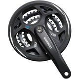 Shimano Altus FC-M311 square taper chainset cranks with 48/38/28T chainrings for 7/8-speed bicycles, showing crank arms and chainrings.