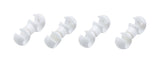 Set of four white BBB BCB-98 CableConnect frame protectors for bike cables, shown on a bicycle frame.