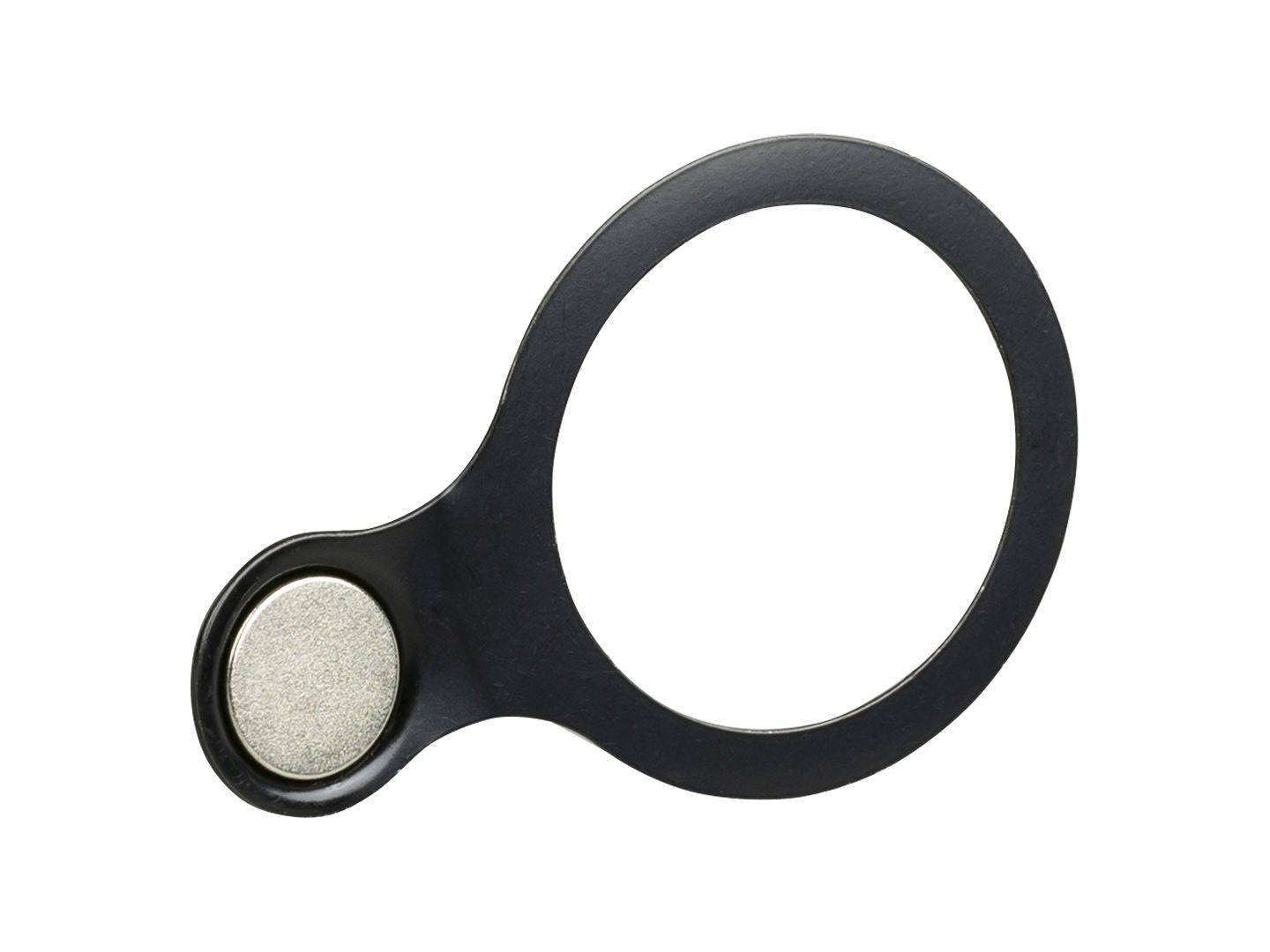 Black Tektro SP-SS20 speed sensor magnet for 160mm centerlock rotor on Trek bike components, used for cycling speed detection.